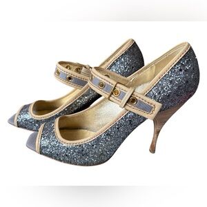 Miu Miu leather and glitter women's party shoes 4 inch heel Sz 10 made in Italy